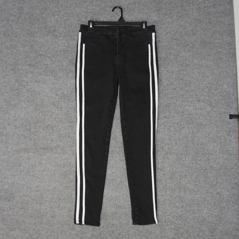 American Eagle Skinny Jeans Women 8 Black White Side Stripe Ne(x)t Level Stretch